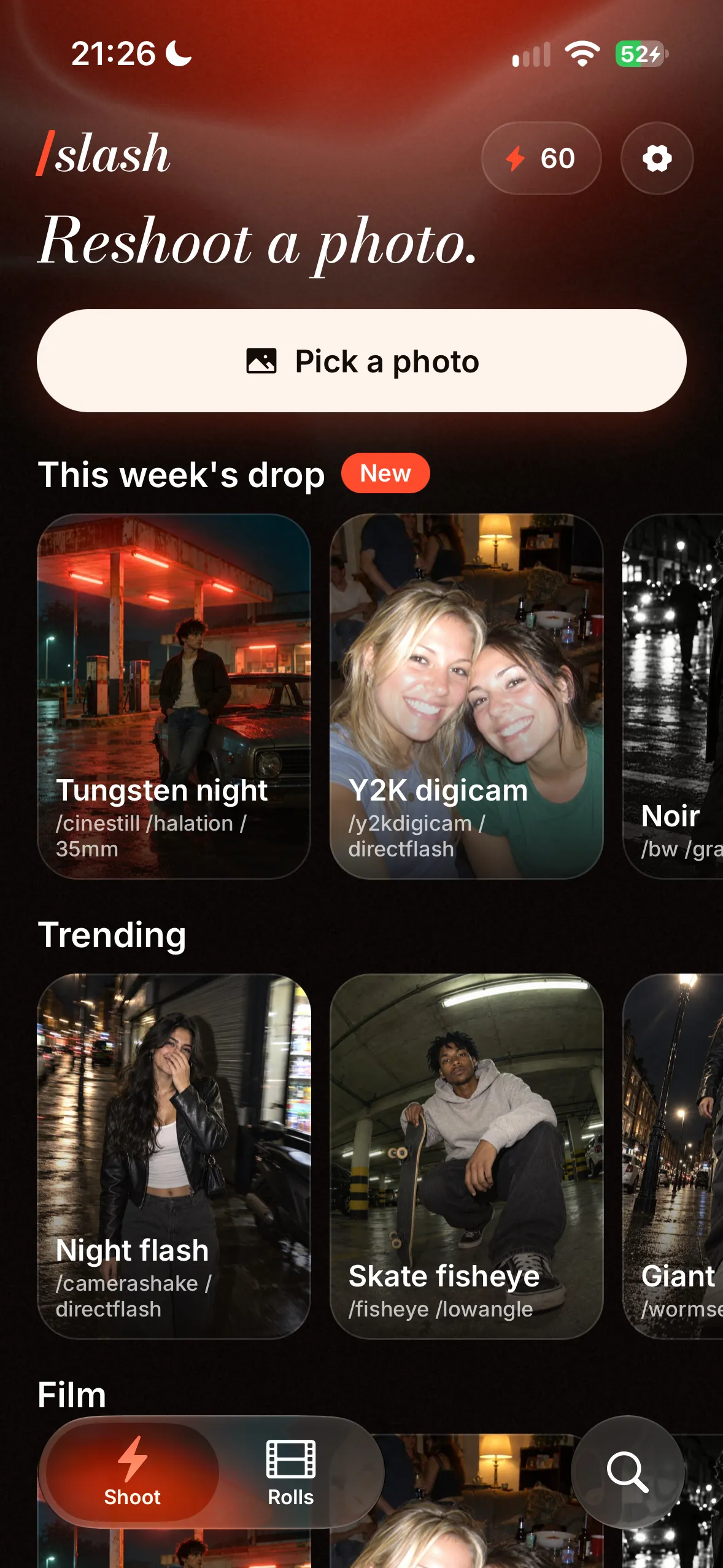 Slash home screen with this week's drop